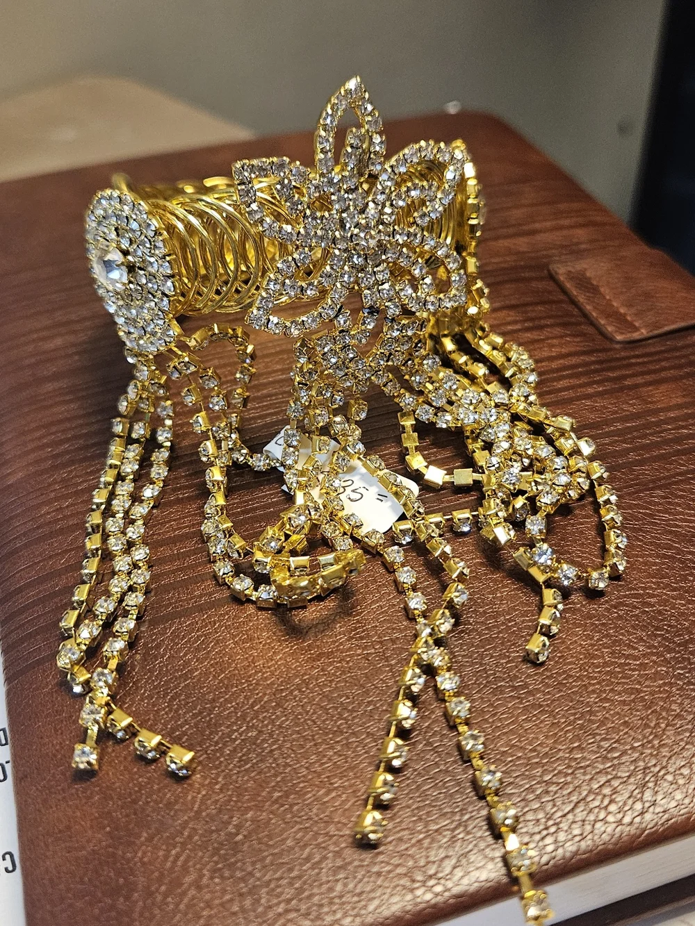 Gold Crystal Statement Bracelet with Fringe